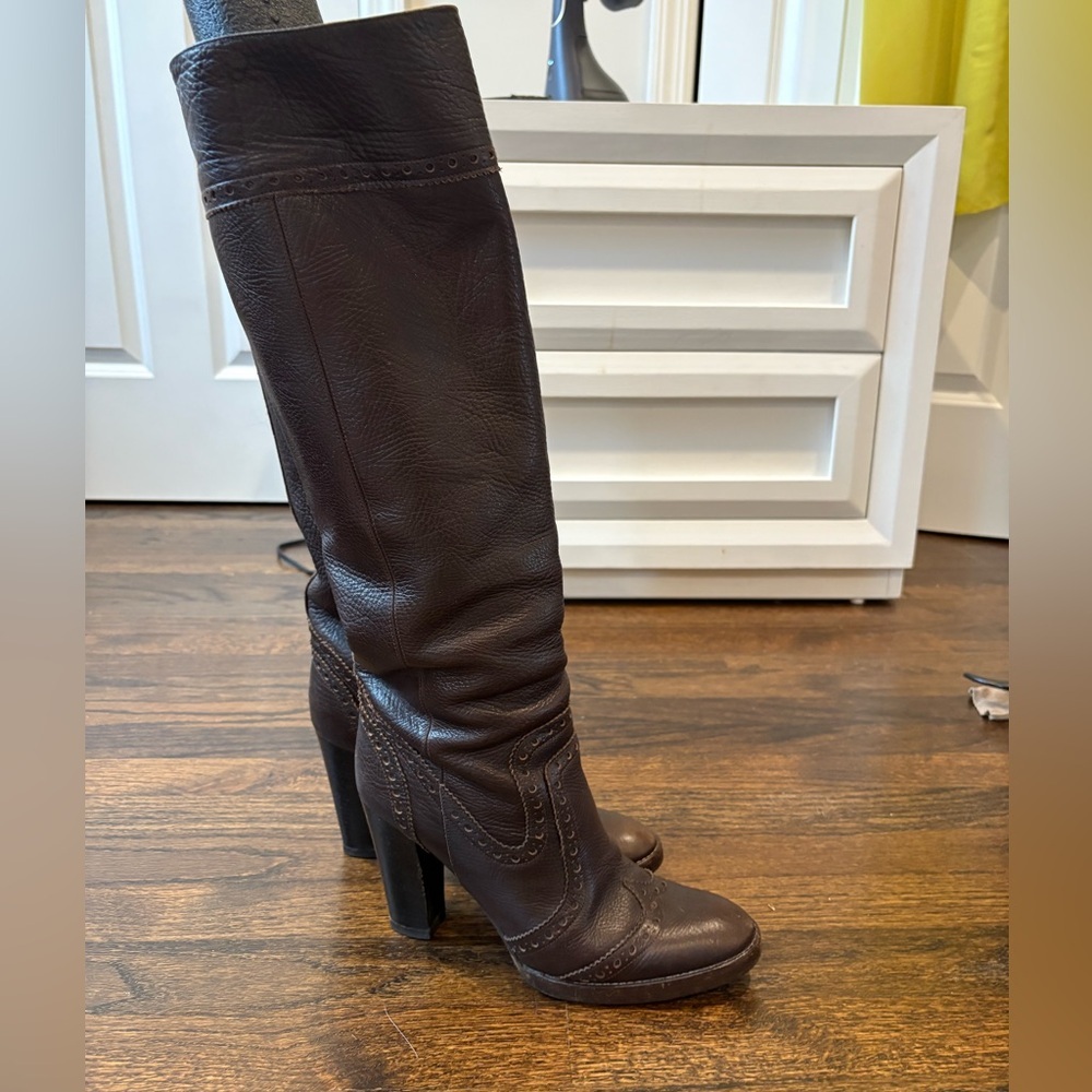 Michael Kors Dylan Brown Leather Knee-High Pull On Boots - Picture 6 of 16